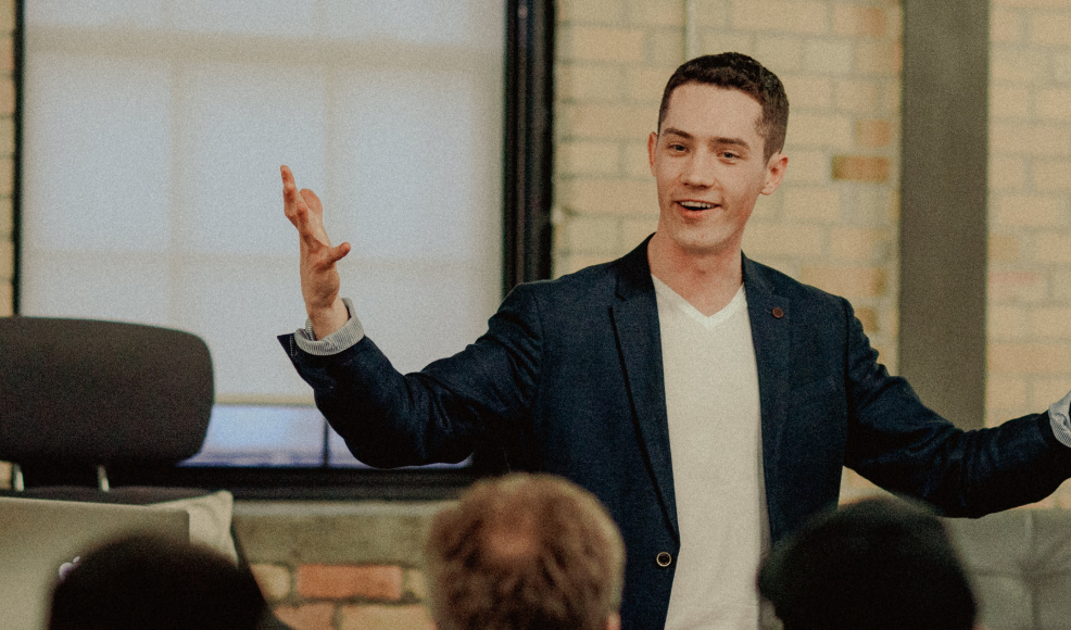 A man holding a microphone